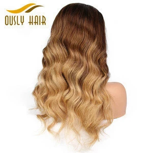 Best selling hair brazilian human remy hair ombre color 1b/4/27 body wave full lace wig