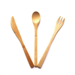 Biodegradable bamboo flatware set organic travel cutlery set with carrying pouch spoon knife fork