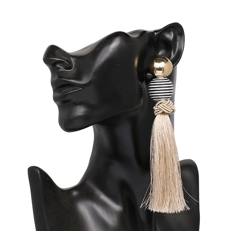Boho Fashion Ethnic Braided Rope Knot Earrings Tassel Bohemian Handmade Long Tassel Silk Thread Ball Earring For Women Jewelry