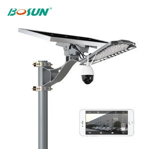 BOSUN IP66 waterproof intelligent control outdoor cctv camera led lamp 60w solar led street lamp