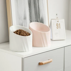 Cat Food and Water Bowl Set, Elevated Ceramic Cat Feeder Bowls Porcelain Pet Dish Dishwasher and Microwave Safe