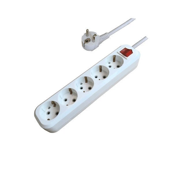 CE PCT ROHS, 5 Way European standard 250V 2 pin ABS Electric Extension Socket  with switch and LED lamp