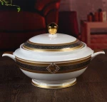 ceramic porcelain pumpkin tureen with gold pattern
