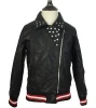 Cheap price kids outwear solid color black leather motorcycle rivet jacket
