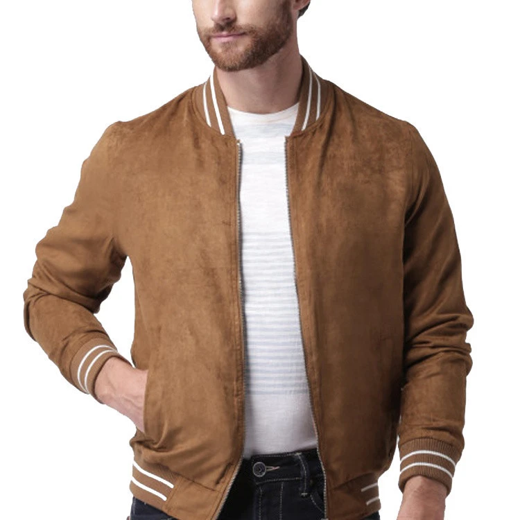 China Supplier Suede Woven Stand Collar Bomber Jackets Coats for Mens Clothing