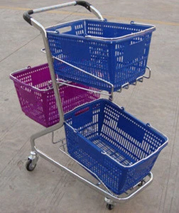 Chrome plated japanese style Three baskets supermarket shopping Cart for good selling