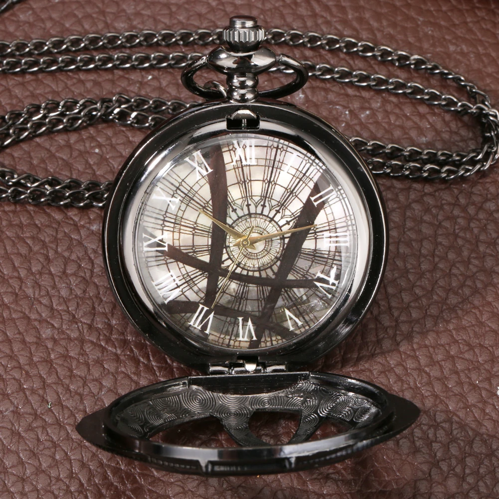 Classic Dr. Stranges Eye of Argo Hollow PocketWatch Men Black Necklace Chain Unique Clock Gift