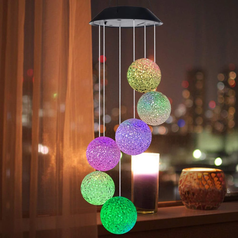 Color Changing SolarPower Wind Chime Crystal Ball Hummingbird Butterfly Waterproof Outdoor Windchime Light for Patio Yard Garden