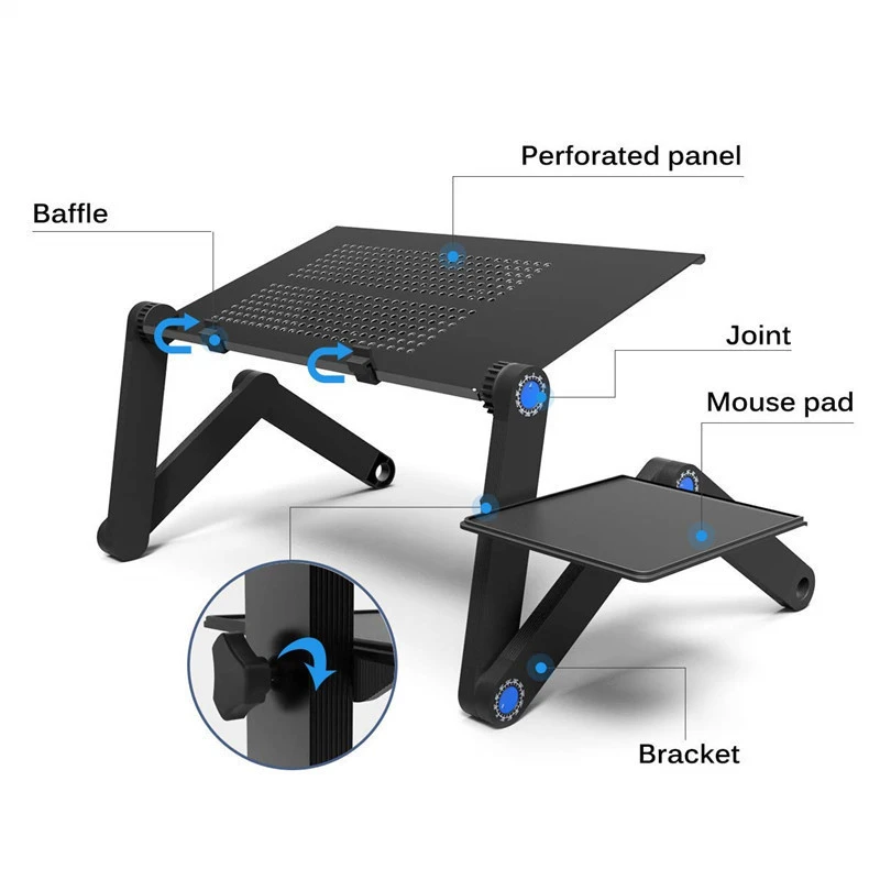 Cornmi Laptop Folding Table Stand Aluminum Desk Riser With Large Cooling Fan And Mouse Pad Side Portable Adjustable