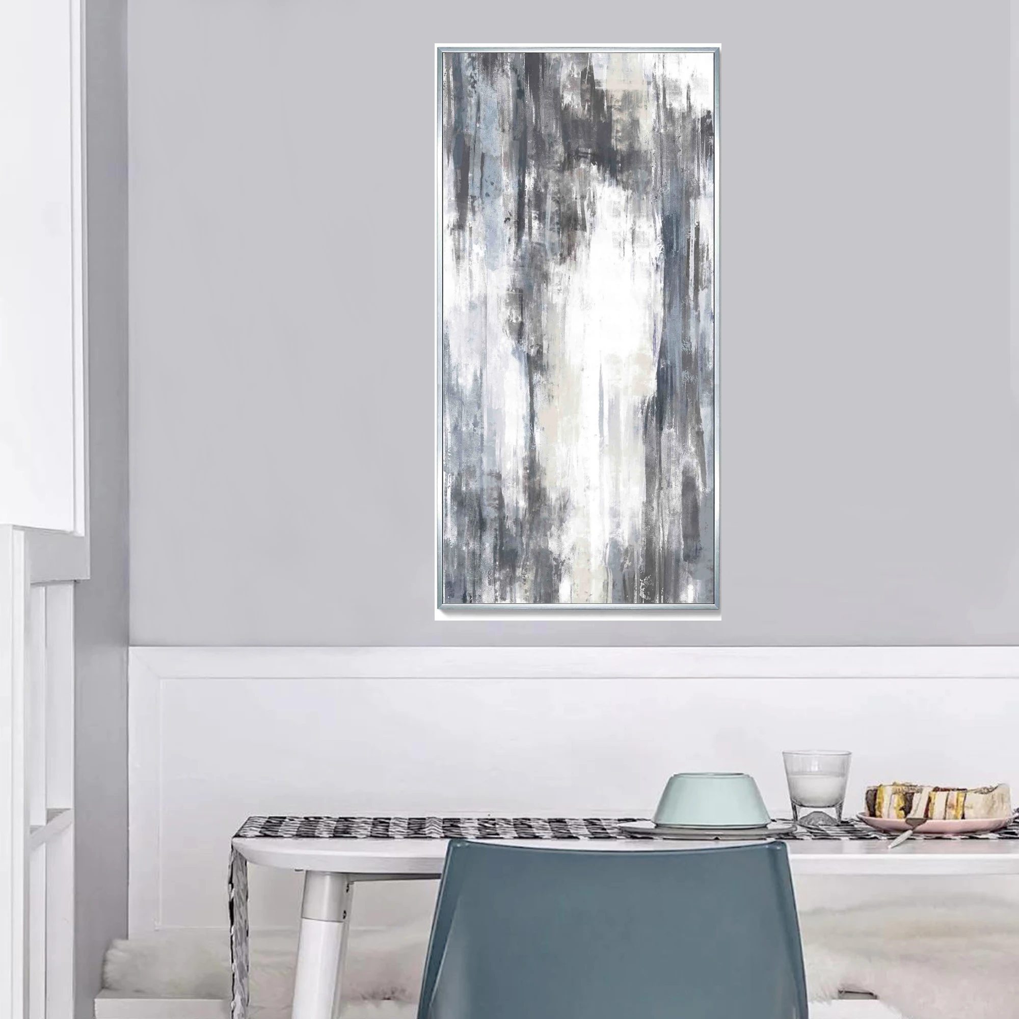 Custom Abstract Printed Canvas Wall Art Painting with Silver Frame
