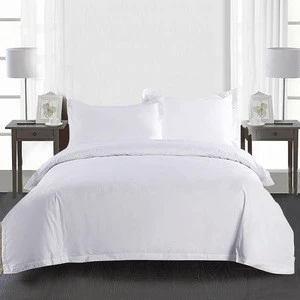 Custom embroidery logo sateen 330T cotton hotel linen bedding set wholesale white bed duvet covers