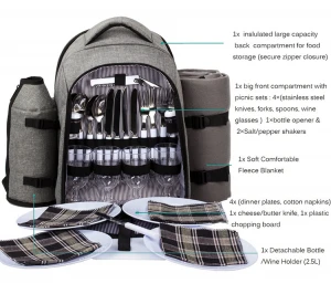Custom Picnic set multifunction 4 person Cooler Compartment Wine Bag picnic basket backpacks bag waterproof with Blanket
