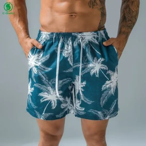 Custom Plus Size Fast Dry Stretch Swimming Shorts Beach Wear Swim Weft Knitted Polyester Nylon Beach Shorts