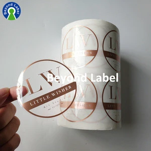 Custom Printing Roll Transparent Labels Clear Gold Foil Self Adhesive Private Sticker