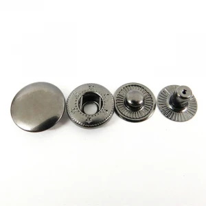 Custom Wholesale 24# 15mm Round Gun Metal Four Parts Snap Rivet Button Spring Snap Button