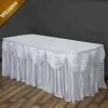 Customize white fancy wedding ruffled satin table skirts for weddings tradeshows banquets