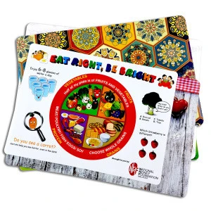 Customized Printed Multicolor Heat Insulated Pad Retro Print Vinyl Baby Food Kitchen Table Mat Placemat