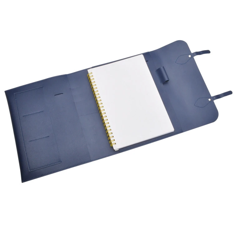 Customized Size File Folder Padfolio Writing Pad Business Presentation Folder Leather Portfolio with metal clip