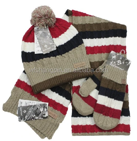 Cute warm wholesale knitted scarf beanie and glove set,knitted hat scarf glove set