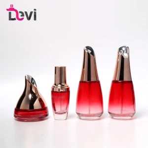 Devi Luxury Empty 50g 30ml 120ml Red Cosmetic Glass Cream Jars Lotion Dropper Pump Bottle Packaging