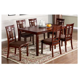 Dining Table and 6 Chairs Mahogany Wood in Cherry Transitional Style