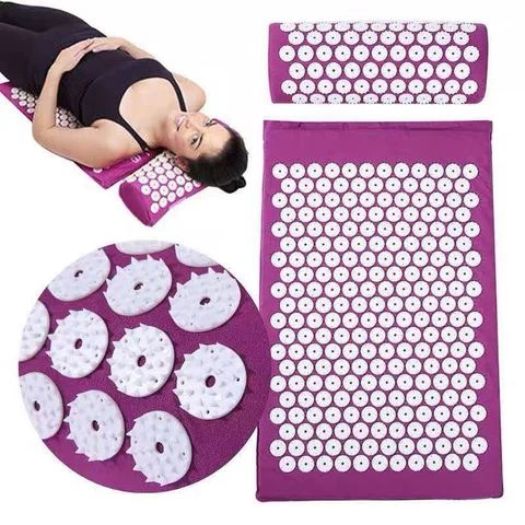 Eco Friendly Natural Linen Comfortable Back Neck Foot Pain Relief Relieves Stress Massage Spike Needles black Acupressure Mat