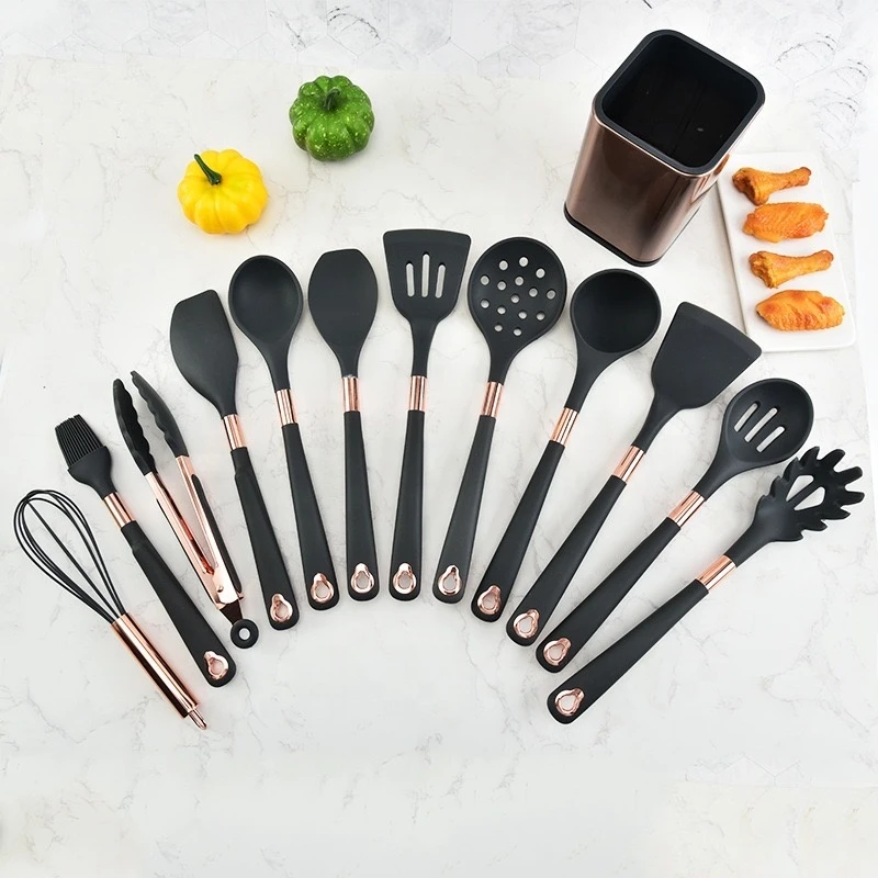 Eco-friendly set of 13pcs silicone stainless steel copper coating holder kitchen tools
