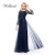 Import Elegent dark navy blue lace evening dress for women long sleeve bead embroidery evening homecoming dress from China