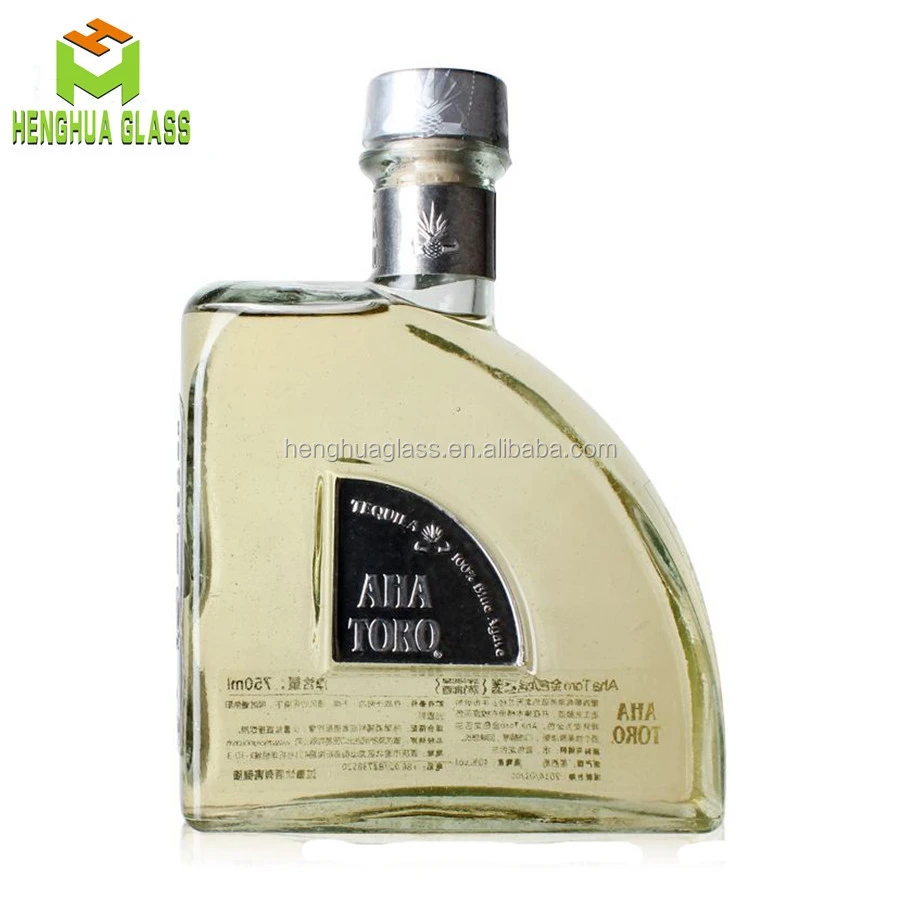 empty custom sector shape 750ml  glass liquor bottle tequila spirit glass bottle with screw cap