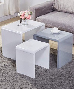 End side coffee table small for sale cheap,nordic white high gloss nested nesting end side coffee table set of 3