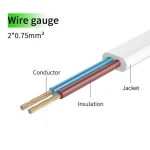 England Pvc jacket Black extension line BS pure copper 2GX0.75mm UK 1.5M white power cord for table lamp sound product printer