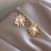 Exaggerated Golden Sun Pearl Stud Earrings S925 Silver Needle
