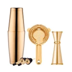 Expert Boston Shaker Home Bar Set - 8 Piece Bar Tool Set Gold Barwares in Stainless Steel