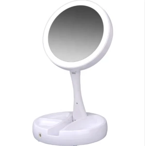 Factory direct round small convenient foldable desktop usb LED makeup mirror