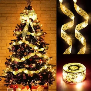 Factory new led copper wire lamp ribbon string bow silk Christmas tree props decorative