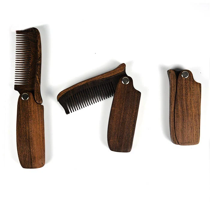 Factory supply mens grooming beard wood comb folding beard comb use for beard oil
