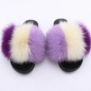 Factory wholesale high quality fashion fox fur slide slippers /sandals