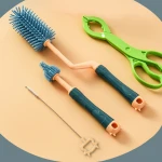 Factory Wholesale Portable Long Handel Baby Feeding Bottle Soft BPA- Free Silicone Brush Cleaner Set Of 3 Pcs