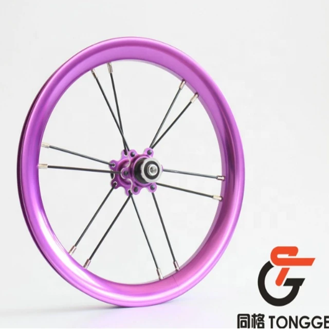 Factory wholesale TG-W028 12 inch Purple Double Wall Aluminum Alloy High Polished Anodized Kids Balance Bike Wheel