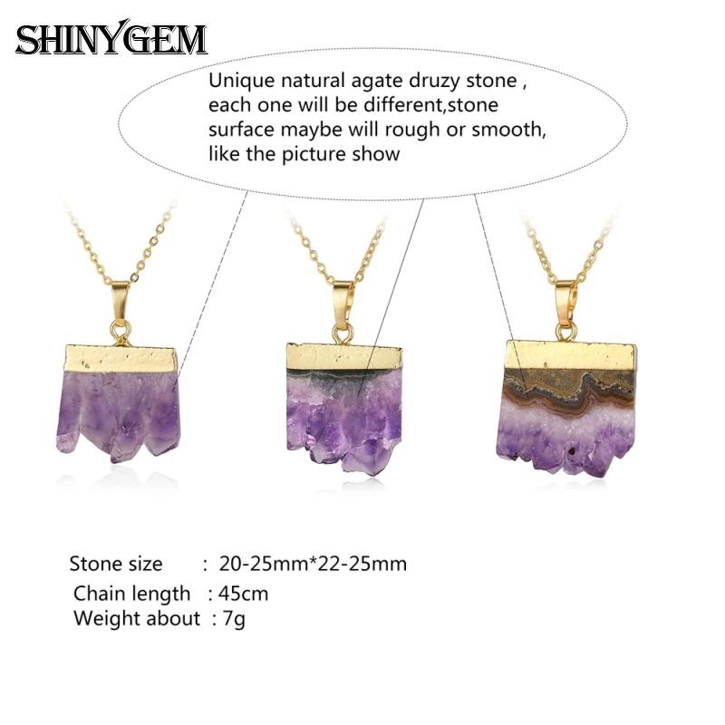 Fashion  gold plating natural amethyst slice healing stone purple crystal quartz  druzy  pendant necklace jewelry for women