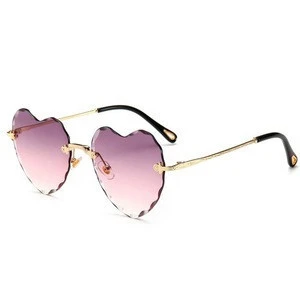 Fashion Heart Shape Trimming Frameless Sunglass Anti-UV Goggles Outdoor Protective Glasses Anti-Glare Women Sunglasses