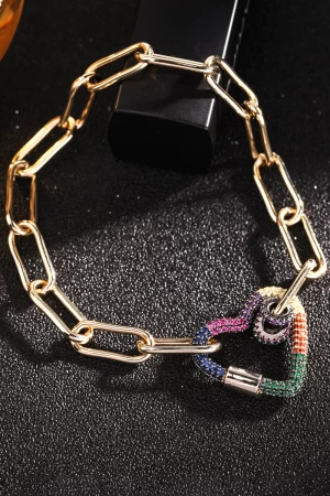 Fashion hot sale popular love rainbow color bracelet necklace set copper micro inlaid zircon necklace versatile accessories