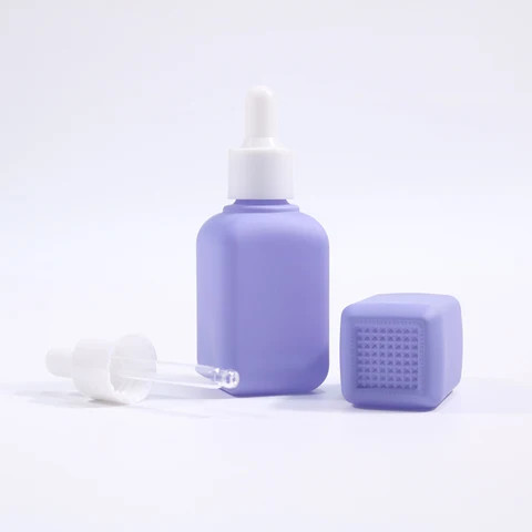 Featured Bottom 10ml 20ml 40ml Clear Purple Glass Square Essential Oil Dropper Bottle with White Plastic Cap