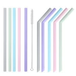 Free shipping FDA food grade bar smoothies cocktails bent straight 5pcs silicone reusable drinking straws with cleaning brush
