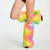 Furry Neon Leg Warmers For Women Rave Fluffies Spandex Elastic Cuff Faux Fur Tie Dye Rainbow