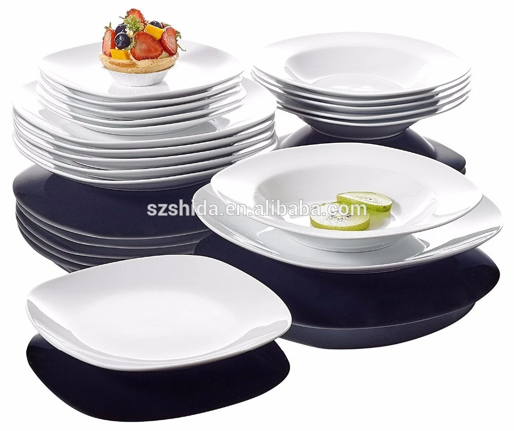 Germany Tableware set! 24pcs square elegance fine porcelain dinner set in white