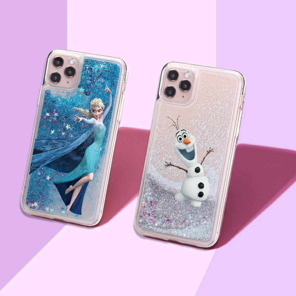 Glitter Liquid Stitch Chip Dale Mermaid Aladdin Princess Fashion Cute Cartoon Hard Case For iPhone 12 Mini 7 7Plus 6 6S XS Max