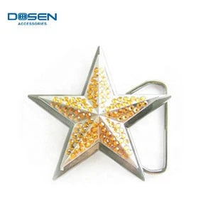 Glitter Orange Crystals Decorative Design Emboss Carved Star Shape Custom Rhinestones Metal Head Belt Buckle
