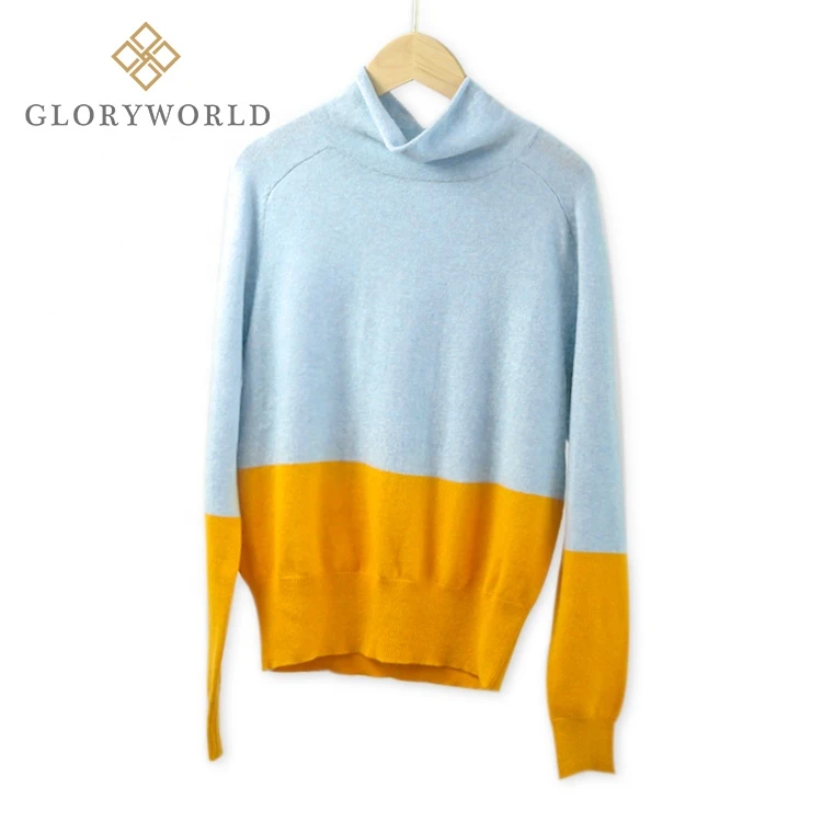 Gloryworld hot sale women winter turtleneck contrast color wool cashmere sweater