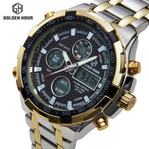 GOLDENHOUR GH 108 Watch Luxury Brand Waterproof Military Sport Watches Men Wrist Full Steel Digital Quartz Analog Clock Reloj